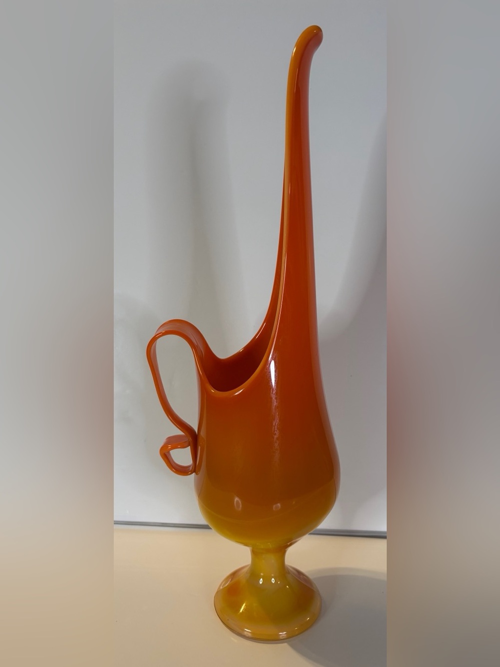Vintage L.E. Smith Bittersweet/Flame Orange Swung Glass Ewer or Pitcher